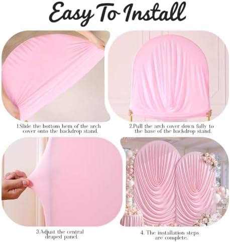 7.2FT & 6FT Draped Arch Covers, Pink Elegant Wedding Arch Backdrop Cover in 7.2FT & 6FT in Pink, alternate view 4