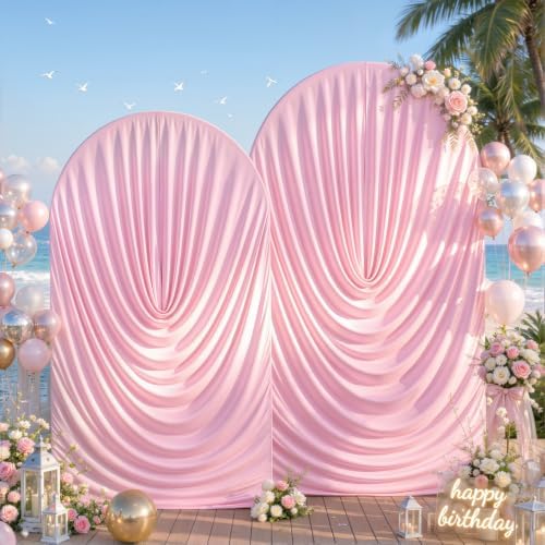 7.2FT & 6FT Draped Arch Covers, Pink Elegant Wedding Arch Backdrop Cover in 7.2FT & 6FT in Pink, alternate view 7