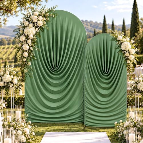 7.2FT & 6FT Dusty Green Draped Arch Cover, Ruched Ripple Arch Backdrop Cover in 6+7.2FT in Dusty Green