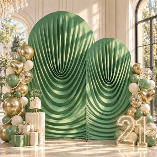 7.2FT & 6FT Dusty Green Draped Arch Cover, Ruched Ripple Arch Backdrop Cover in 6+7.2FT in Dusty Green, alternate view 2