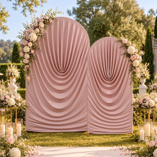 7.2FT & 6FT Dusty Pink Draped Arch Cover, Ruched Ripple Arch Backdrop Cover in 6+7.2FT in Dusty Pink