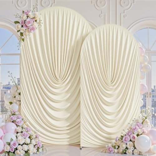 7.2FT & 6FT Elegant Arch Backdrop Cover, Beige Draped Arch Covers Stretchy Backdrop for Wedding, Birthday Party