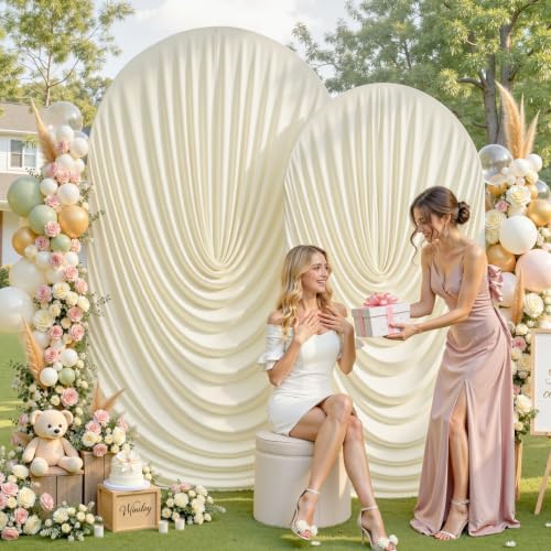 7.2FT & 6FT Elegant Arch Backdrop Cover, Beige Draped Arch Covers Stretchy Backdrop for Wedding, Birthday Party, alternate
