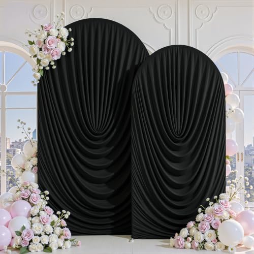 7.2FT & 6FT Elegant Arch Backdrop Cover, Black Draped Arch Covers Stretchy Backdrop for Wedding, Birthday Party