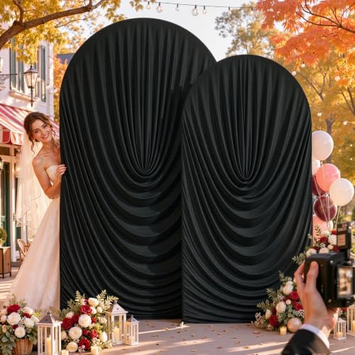 7.2FT & 6FT Elegant Arch Backdrop Cover, Black Draped Arch Covers Stretchy Backdrop for Wedding, Birthday Party, alternate
