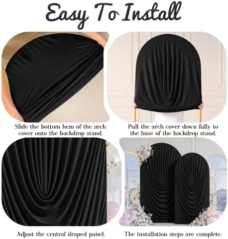 7.2FT & 6FT Elegant Arch Backdrop Cover, Black Draped Arch Covers Stretchy Backdrop for Wedding, Birthday Party, alternate
