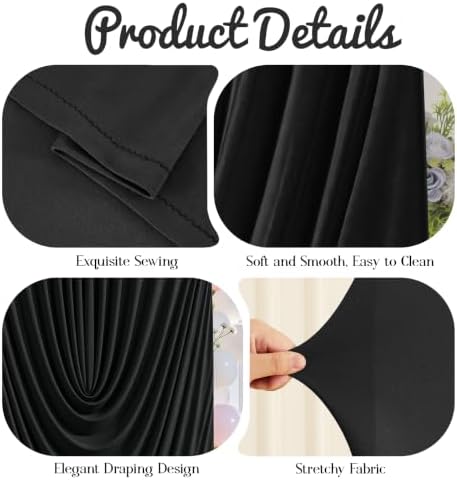 7.2FT & 6FT Elegant Arch Backdrop Cover, Black Draped Arch Covers Stretchy Backdrop for Wedding, Birthday Party, alternate