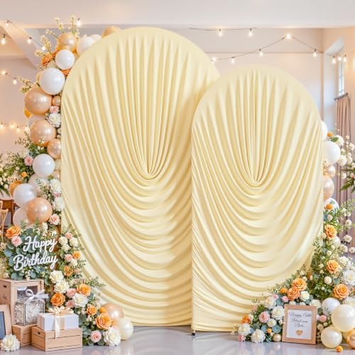7.2FT & 6FT Elegant Arch Backdrop Cover, Champagne Draped Arch Covers Stretchy Backdrop for Wedding, Birthday