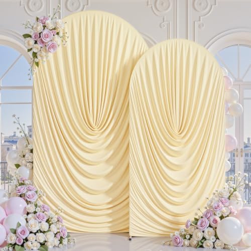 7.2FT & 6FT Elegant Arch Backdrop Cover, Champagne Draped Arch Covers Stretchy Backdrop for Wedding, Birthday, alternate view
