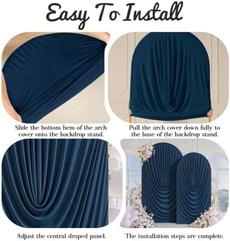 7.2FT & 6FT Elegant Arch Backdrop Cover, Navy Blue Draped Arch Covers Stretchy Backdrop for Wedding, Birthday, alternate view