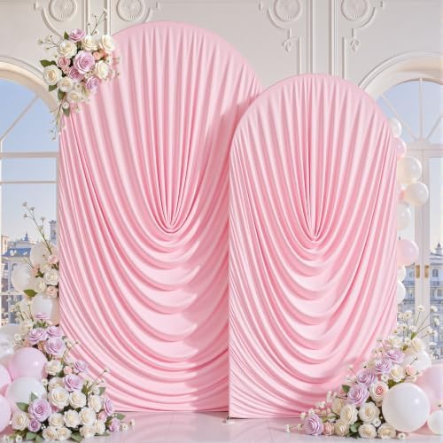 7.2FT & 6FT Elegant Arch Backdrop Cover, Pink Draped Arch Covers Stretchy Backdrop for Wedding, Birthday Party