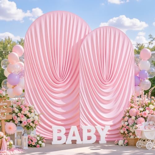 7.2FT & 6FT Elegant Arch Backdrop Cover, Pink Draped Arch Covers Stretchy Backdrop for Wedding, Birthday Party, alternate