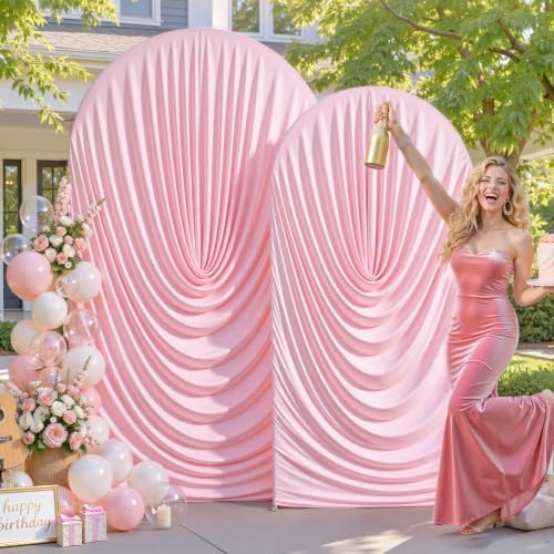 7.2FT & 6FT Elegant Arch Backdrop Cover, Pink Draped Arch Covers Stretchy Backdrop for Wedding, Birthday Party, alternate