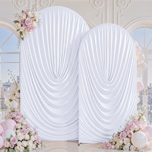 7.2FT & 6FT Elegant Arch Backdrop Cover, White Draped Arch Covers Stretchy Backdrop for Wedding, Birthday Party