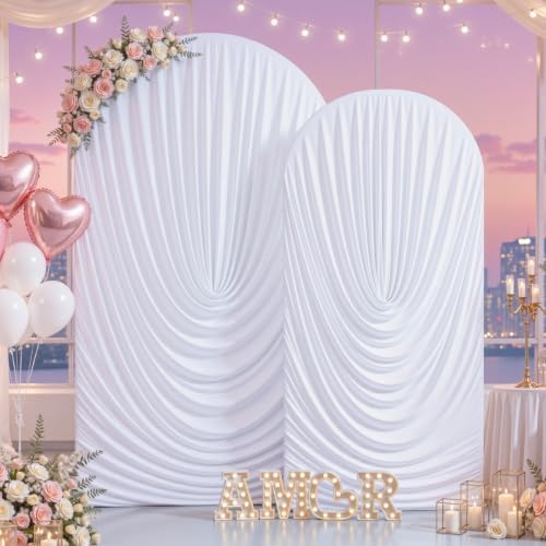 7.2FT & 6FT Elegant Arch Backdrop Cover, White Draped Arch Covers Stretchy Backdrop for Wedding, Birthday Party, alternate