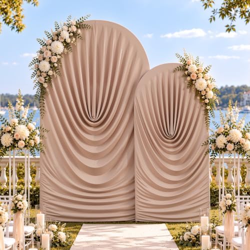 7.2FT & 6FT Nude Draped Arch Cover, Ruched Ripple Arch Backdrop Cover in 6+7.2FT in Nude