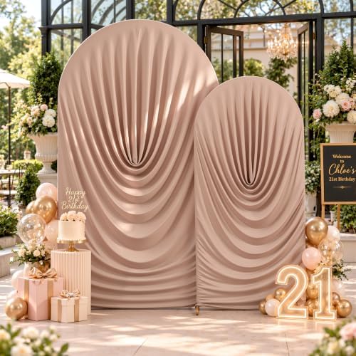 7.2FT & 6FT Nude Draped Arch Cover, Ruched Ripple Arch Backdrop Cover in 6+7.2FT in Nude, alternate view 2