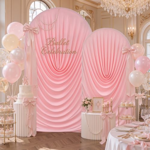 7.2FT & 6FT Pink Arch Cover Set - Stretchy Fitted Arch Backdrop Cover for Round Top Chiara Backdrop Stand for, alternate view