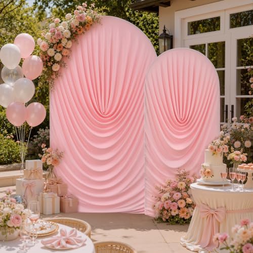 7.2FT & 6FT Pink Arch Cover Set - Stretchy Fitted Arch Backdrop Cover for Round Top Chiara Backdrop Stand for, alternate view
