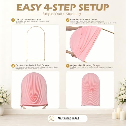 7.2FT & 6FT Pink Arch Cover Set - Stretchy Fitted Arch Backdrop Cover for Round Top Chiara Backdrop Stand for, alternate view