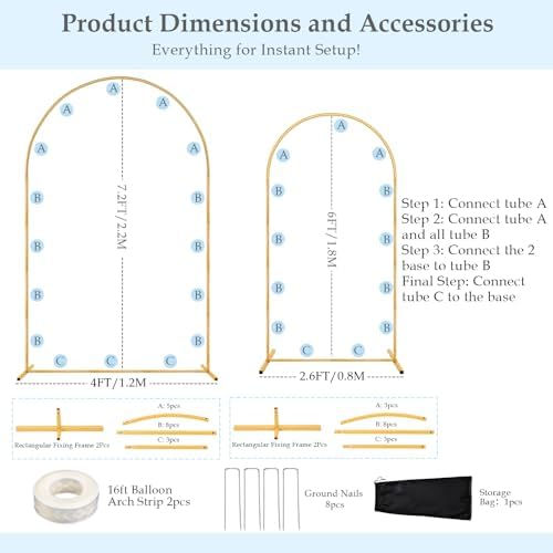 7.2FT 6FT Wedding Arch Backdrop Stand with Base Set of 2, alternate view 4