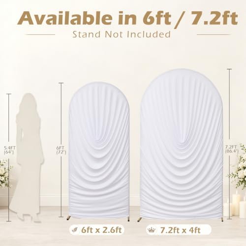 7.2FT & 6FT White Arch Cover Set - Stretchy Fitted Arch Backdrop Cover for Round Top Chiara Backdrop Stand for, alternate