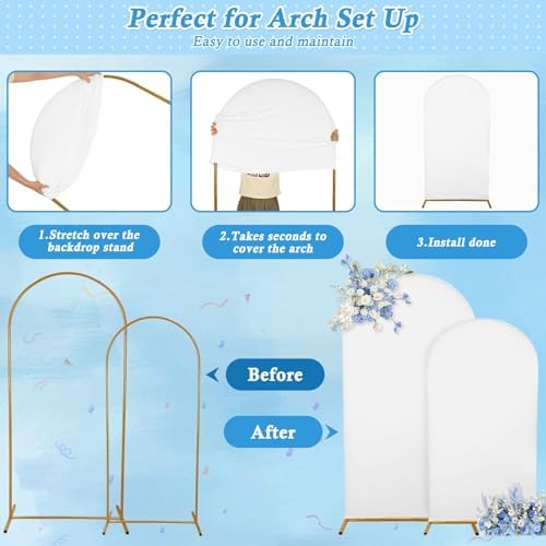 7.2FT, 6FT White Spandex Arch Backdrop Stand Covers Set of 2, alternate view 6