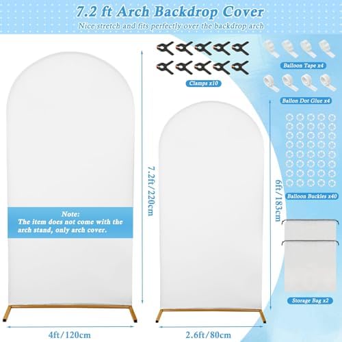 7.2FT, 6FT White Spandex Arch Backdrop Stand Covers Set of 2, alternate view 7
