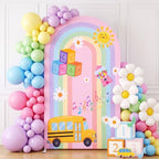 7.2ft Arch Backdrop Cover, Coloful, Cartoon Rainbow School Bus in 7.2 x 4 ft in Coloful