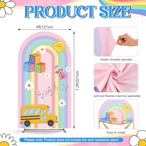 7.2ft Arch Backdrop Cover, Coloful, Cartoon Rainbow School Bus in 7.2 x 4 ft in Coloful, alternate view 3