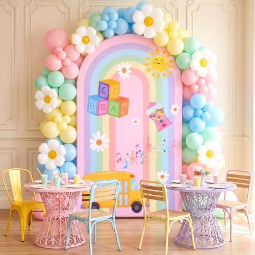 7.2ft Arch Backdrop Cover, Coloful, Cartoon Rainbow School Bus in 7.2 x 4 ft in Coloful, alternate view 4