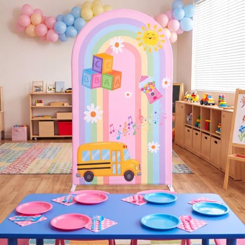 7.2ft Arch Backdrop Cover, Coloful, Cartoon Rainbow School Bus in 7.2 x 4 ft in Coloful, alternate view 5