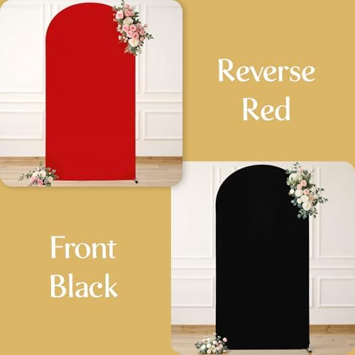 7.2FT Arch Backdrop Cover, Double-Color Red & Black Wedding Arch Covers, Spandex Fitted Arch Backdrop Stand, alternate view 2