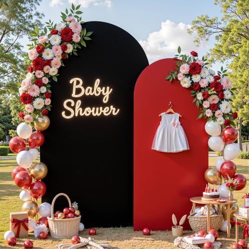 7.2FT Arch Backdrop Cover, Double-Color Red & Black Wedding Arch Covers, Spandex Fitted Arch Backdrop Stand, alternate view 3