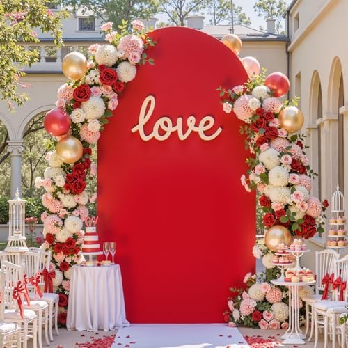 7.2FT Arch Backdrop Cover, Double-Color Red & Black Wedding Arch Covers, Spandex Fitted Arch Backdrop Stand, alternate view 5