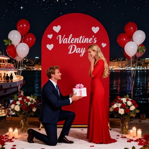 7.2FT Arch Backdrop Cover Red Spandex Fitted Wedding Arch Stand Covers in 4ftx7.2ft in Red, alternate view 3