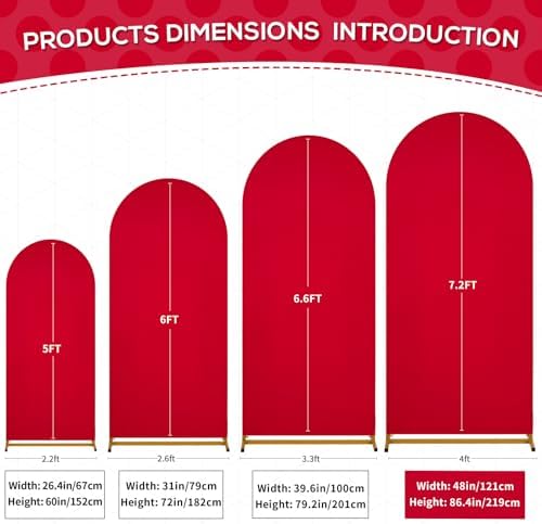7.2FT Arch Backdrop Cover Red Spandex Fitted Wedding Arch Stand Covers in 4ftx7.2ft in Red, alternate view 4