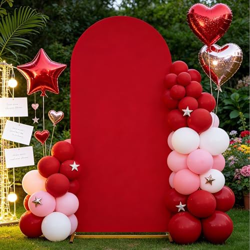 7.2FT Arch Backdrop Cover Red Spandex Fitted Wedding Arch Stand Covers in 4ftx7.2ft in Red, alternate view 5