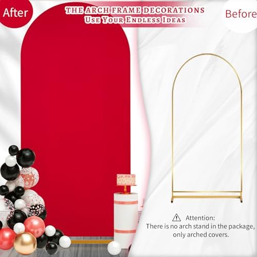 7.2FT Arch Backdrop Cover Red Spandex Fitted Wedding Arch Stand Covers in 4ftx7.2ft in Red, alternate view 6