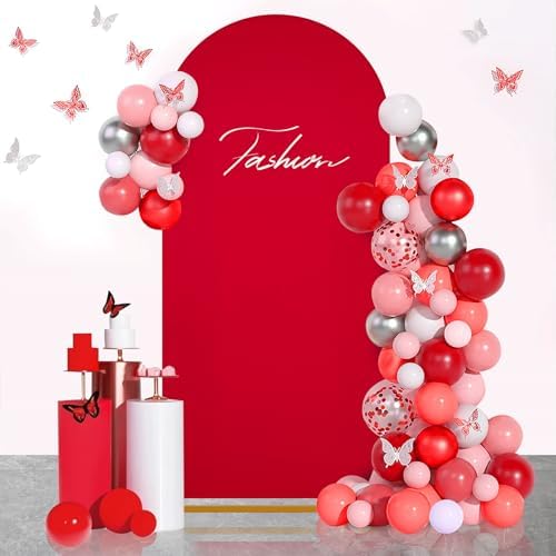 7.2FT Arch Backdrop Cover Red Spandex Fitted Wedding Arch Stand Covers in 4ftx7.2ft in Red, alternate view 7
