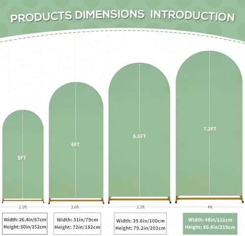 7.2FT Arch Backdrop Cover Sage Green Spandex Fitted Wedding Arch Backdrop in 4ftx7.2ft in Sage Green, alternate view 2