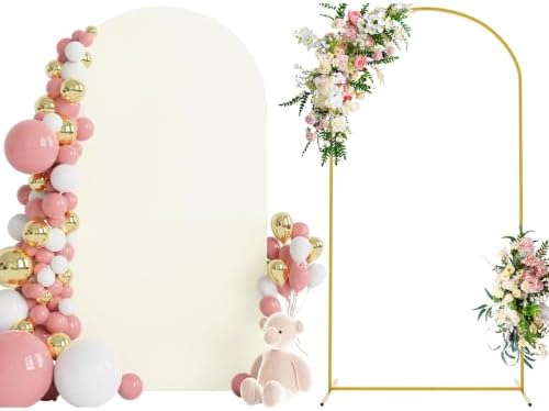 7.2FT Arch Backdrop Stand and Cover Set, Arch Stand with Ivory Cover