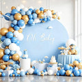7.2FT Baby Blue Round Backdrop Cover with Size Adjuster & 4 Metal Clips, Universal Fit for 5ft-7.2ft Circle