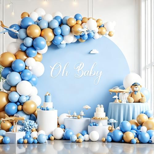 7.2FT Baby Blue Round Backdrop Cover with Size Adjuster & 4 Metal Clips, Universal Fit for 5ft-7.2ft Circle
