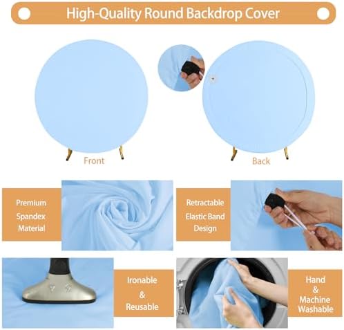 7.2FT Baby Blue Round Backdrop Cover with Size Adjuster & 4 Metal Clips, Universal Fit for 5ft-7.2ft Circle, alternate view 2
