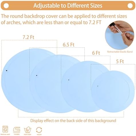 7.2FT Baby Blue Round Backdrop Cover with Size Adjuster & 4 Metal Clips, Universal Fit for 5ft-7.2ft Circle, alternate view 3
