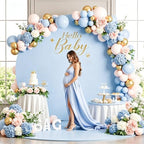 7.2FT Baby Blue Round Backdrop Cover with Size Adjuster & 4 Metal Clips, Universal Fit for 5ft-7.2ft Circle, alternate view 5