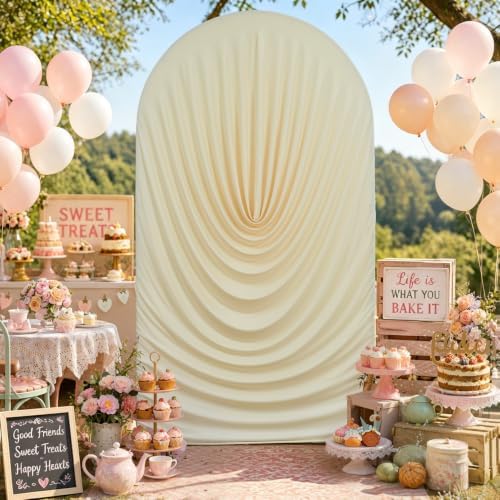 7.2FT Beige Arch Backdrop Cover Spandex Fitted Chiara Round Top Event Decor