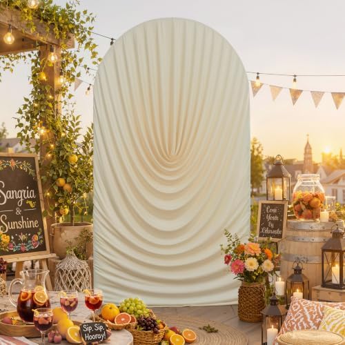 7.2FT Beige Arch Backdrop Cover Spandex Fitted Chiara Round Top Event Decor, alternate view 5