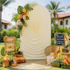 7.2FT Beige Draped Arch Cover, Ruched Ripple Arch Backdrop Cover for Wedding, Baby Shower, Birthday, Bridal